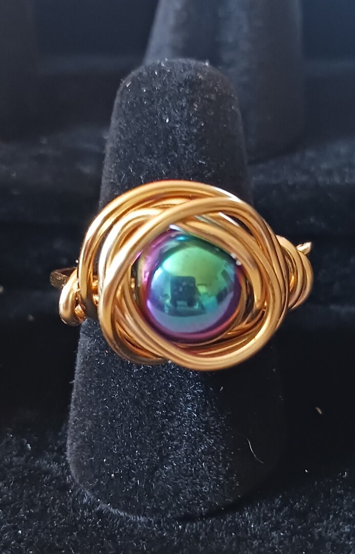 Handcrafted Gold Wire Wrapped Ring with Iridescent Hematite Stone MakerPlace by Michaels